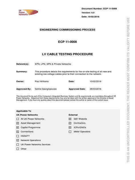 lv cable testing procedure pdf